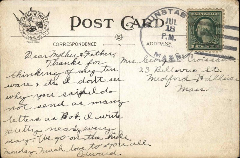 Dunstable MA YMCA Summer Camp Fun Camper Msg Vintage Postcard