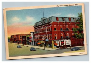 Vintage 1940's Postcard Antique Cars on Nepessing Street Lapeer Michigan