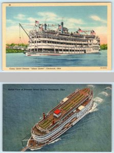 2 Postcards CINCINNATI, OH ~ Coney Island Steamer ISLAND QUEEN c1940s Linens