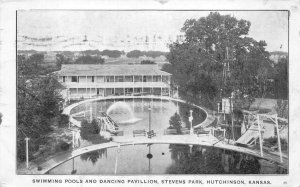 SWIMMING POOL DANCING PAVILLION STEVENS PARK HUTCHINSON KANSAS POSTCARD 1913