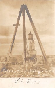 J71/ Vermilion Ohio RPPC Postcard c1910 Lake Erie Lighthouse Winter 34