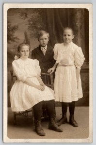 RPPC Edwardian Sister Brother With Eye Condition Silverberg Family Postcard O22