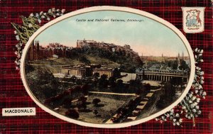 Castle and National Galleries, Edinburgh, Scotland, Early Postcard, Unused
