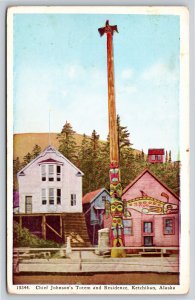 Ketchikan Alaska~Chief Johnsons Residence & Totem W/ Ka-Juk Bird~Vintage PC