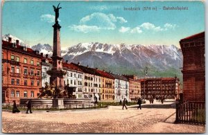 1910's Innsbruck - Bahnhofsplatz Austria Buildings Mountain Posted Postcard