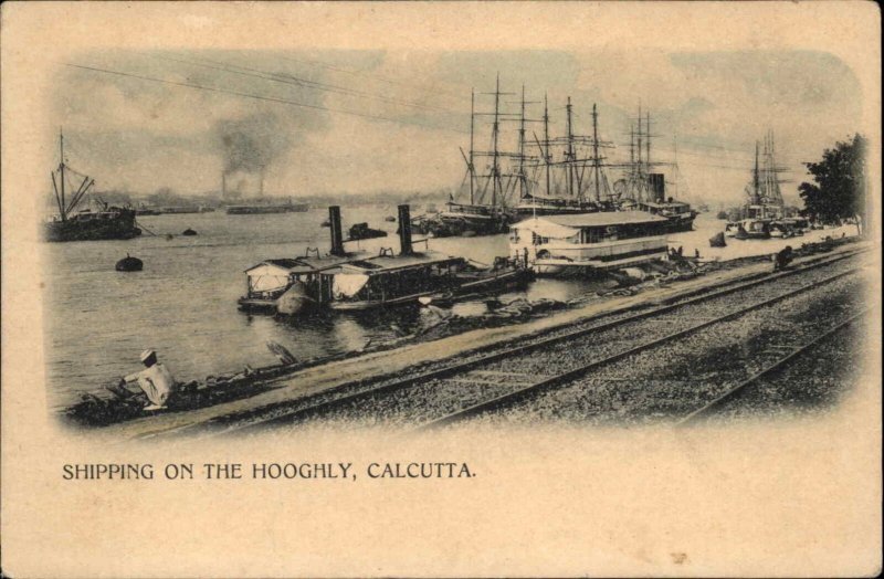 Calcutta India Shipping on the Hooghly Steamer Ship c1910 Vintage Postcard