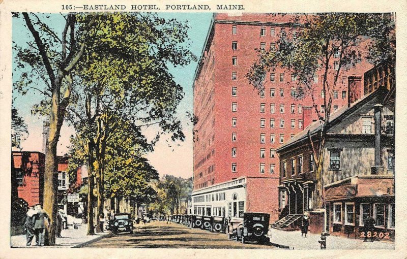 EASTLAND HOTEL Portland, Maine Street Scene 1930 Vintage Postcard