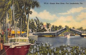Scenic New River Bridge and Boat - Fort Lauderdale, Florida FL  