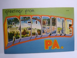 Greeting From Reading Letter Postcard Pennsylvania Linen Tichnor Unused Big City