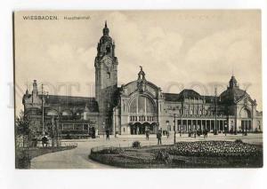 271169 GERMANY WIESBADEN railway station TRAM Vintage postcard