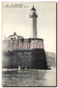 Old Postcard Lighthouse at low tide Treport