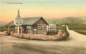 Hand-Colored Postcard; Old Log Cabin by Endless Caverns, Rockingham County VA