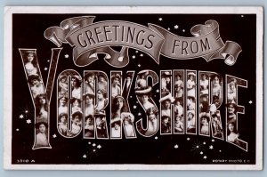 England Postcard Greetings from Yorkshire Big Letters 1905 Antique RPPC Photo
