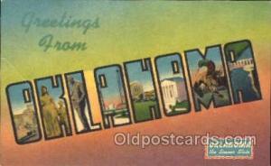 Large Letter State Greetings From Oklahoma Unused two big creases left edge