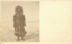 C-1910 Woman Alaska Ice Field Cart RPPC Photo Postcard 21-335