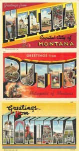 MT, Large Letter Linens HELENA & BUTTE & MONTANA  *Three* Curteich Postcards