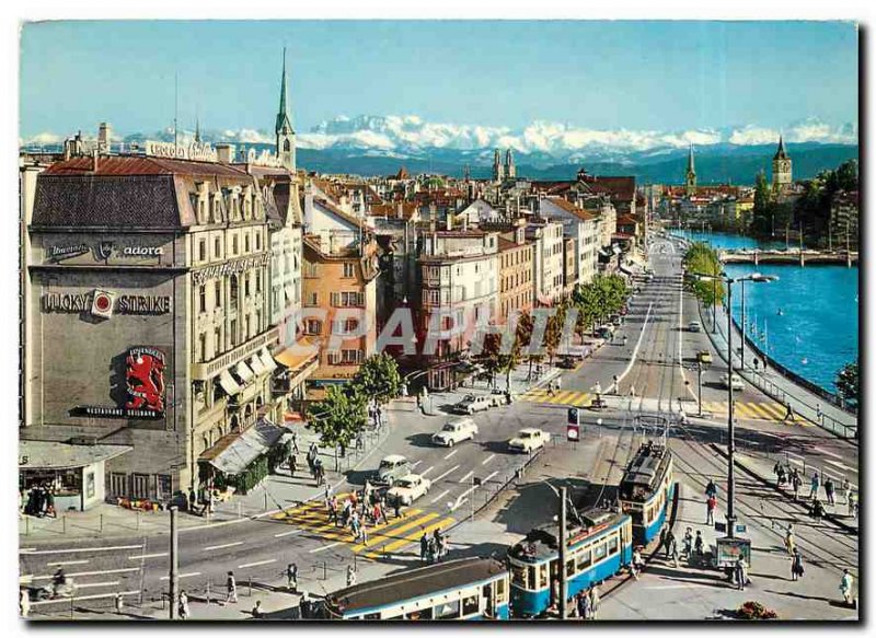 Postcard Modern Zuerich Central Limmatqual und mit den Alpen