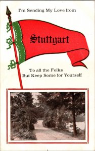 1914 Vintage Postcard Stuttgart, Kansas Greeting Flag KE7