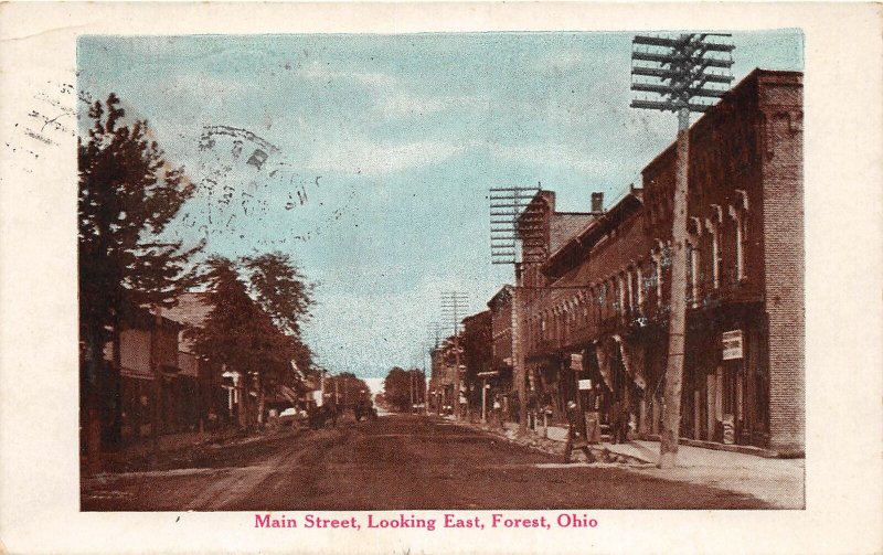 F41/ Forest Ohio Postcard 1921 Main Street East Stores