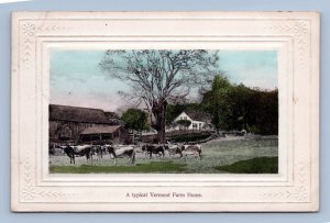 A Typical Vermont Farm Home Cows Barn Embossed Frame 1911 DB Postcard P14