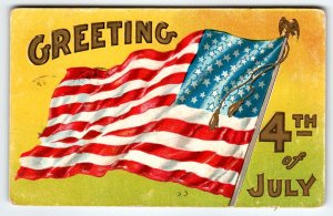 4th Of July Postcard US Patriotic Flag Antique Embossed 1908 Vintage Greetings