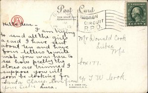 Little Boy Looks at Bobsled in Store Window Storefront c1910 Vintage Postcard 