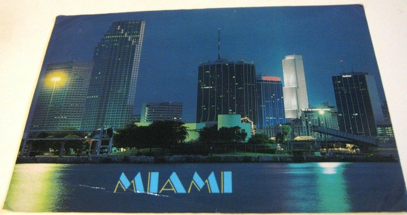 United States Miami Skyline at night with centrust Tower - posted 1991