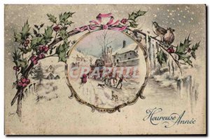 Old Postcard Fantasy Wishes Happy new year (carriage) tres jolie