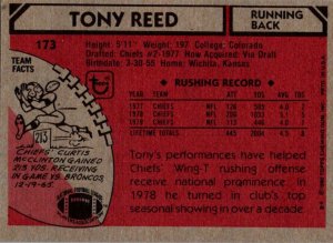 1980 Topps Football Card Tony Reed RB Kansas City Chiefs sun0386