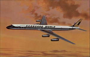 Seabord World Airlines Douglas DC-8 Jet Airplane Vintage Postcard