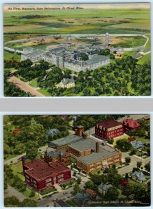 2 Postcards ST. CLOUD, MN ~ Minnesota STATE REFORMATORY & Cathedral High School