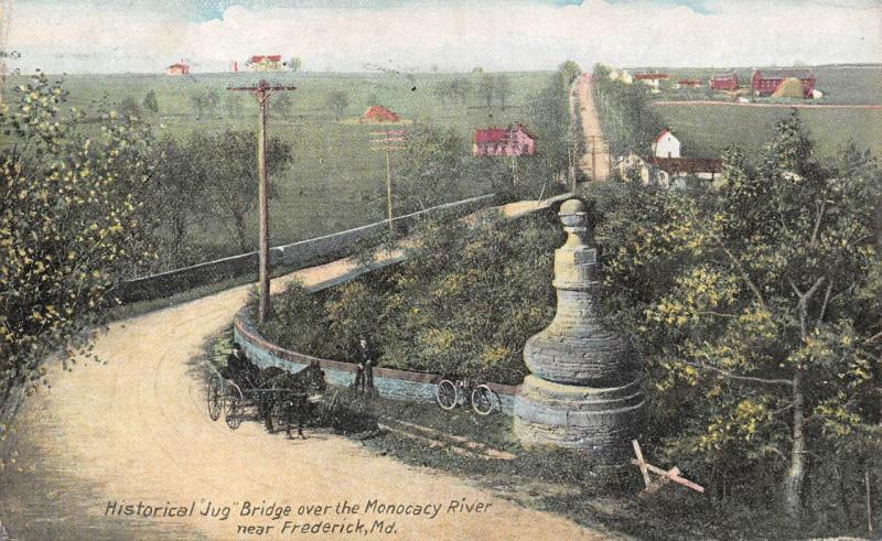 FREDERICK, MD Maryland  HISTORICAL JUG BRIDGE~Monocacy River HOMES 1911 Postcard