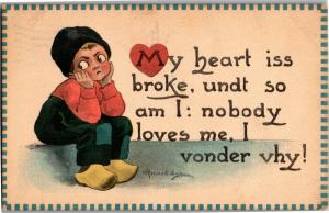 Dutch Boy My Heart Iss Broke Bernhardt Wall c1913 Vintage Postcard M16