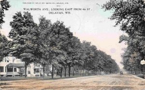 Walworth Avenue Looking East from 4th St Delavan Wisconsin 1908 postcard