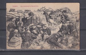 BELGIUM, YSER, SOLDIERS RESTING DURING CALM, WWI, c1915 ppc., unused.