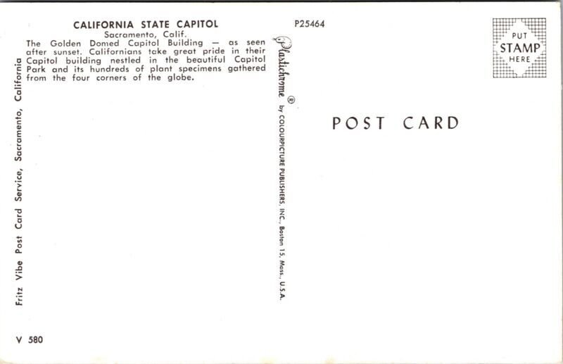 California State Capitol Sacramento California Plstichrome Unposted Postcard