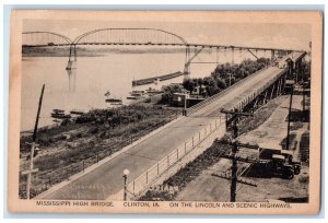 c1940's Lincoln Highway Mississippi High Bridge Clinton Iowa IA Postcard