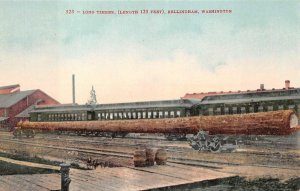LONG TIMBER LENGTH 125 FEET TRAIN BELLINGHAM WASHINGTON LOGGING POSTCARD (1910)