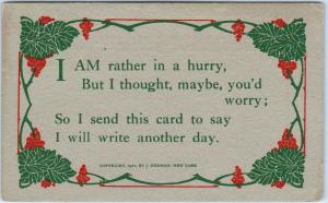 ARTS & CRAFTS STYLE Postcard by J Herman 1911 I am rather in a hurry,