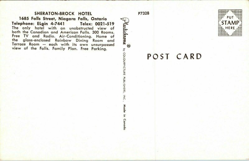 Sheraton Brock Hotel Niagara Falls Ontario Canada VTG Postcard UNP Unused 