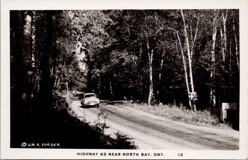 Highway 63 near North Bay Ontario ON ONT Automobile WR Forder RPPC Postcard H54