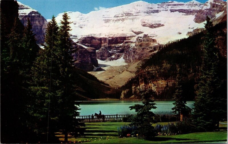 Lake Louise Banff National Park Canadian Rockies Horse Mountains Postcard VTG 