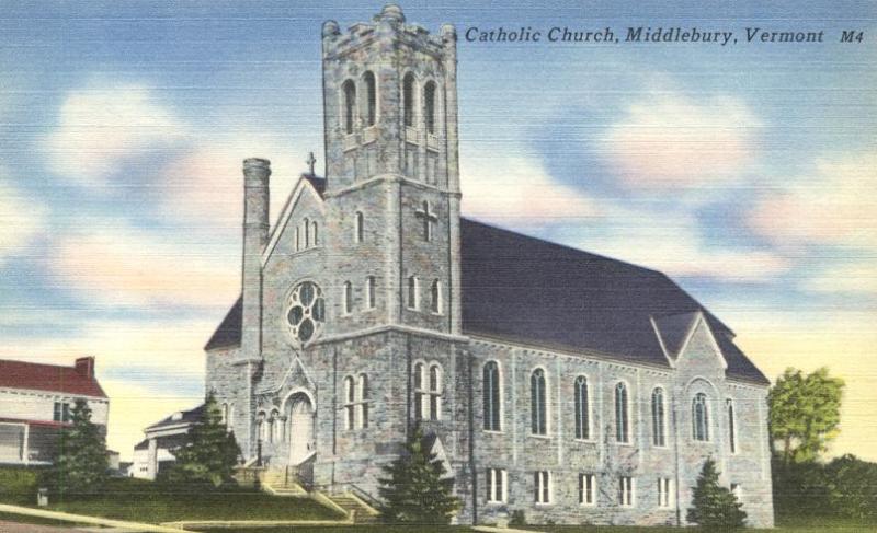 Catholic Church at Middlebury VT, Vermont - Linen