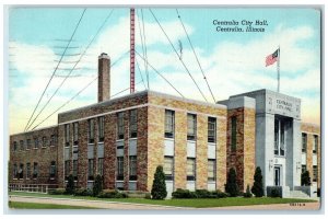 1947 Centralia City Hall Building Tower US Flag Centralia Illinois IL Postcard