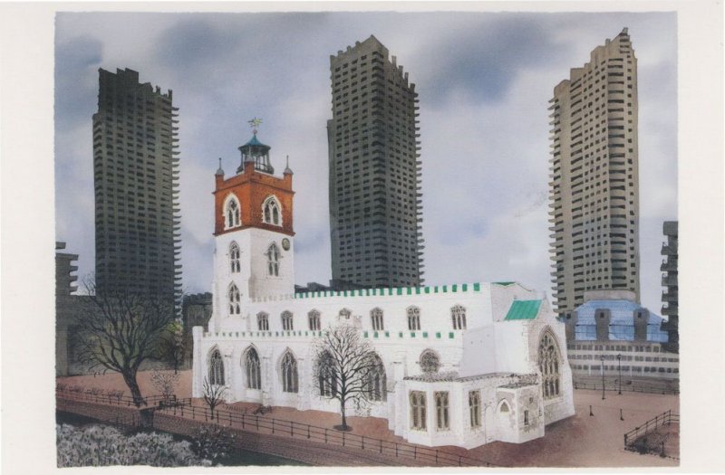 St Giles Without Cripplegate Barbican London Painting Postcard