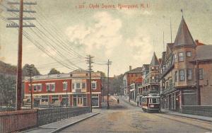 River Point RI Clyde Square Storefronts Trolley Postcard