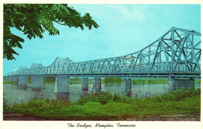 Vintage Postcard The Famous Mississippi River Bridges Memphis Tennessee