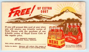 FRESNO, CA ~ ROYAL CROWN COLA & NEHI Beverage c1950s Adverstising Postcard