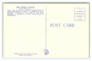 The Powell Coach Mount Vernon Va. Virginia Postcard George Washington's Coach