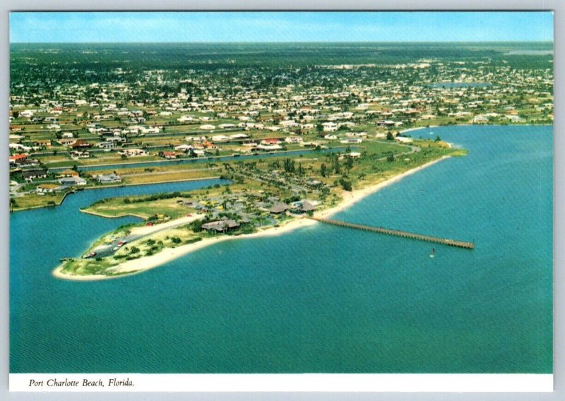 Fishing Pier, Port Charlotte Beach, Florida, Chrome Aerial View Postcard